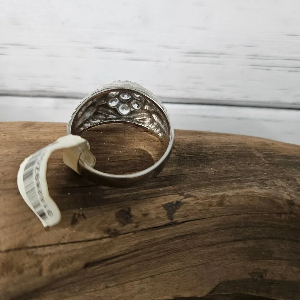 Sterling Silver Cubic Zirconia cluster Men`s Ring size 15 NWT